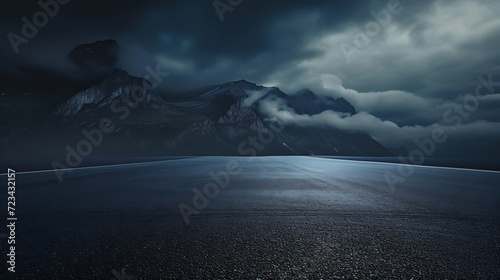 Empty asphalt road platform and mountain with cloud scenery at night : Generative AI photo