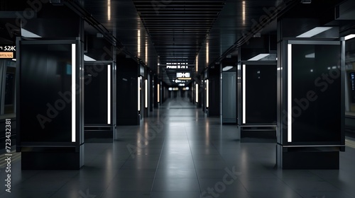 Blank black billboards in empty subway hall  mock up   Generative AI