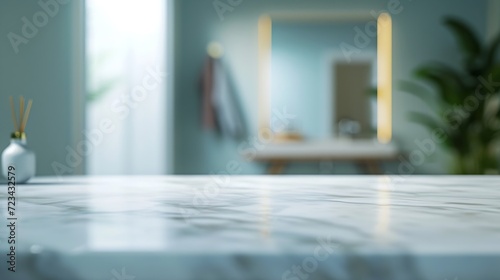 Wallpaper Mural Empty marble table top with blurred bathroom interior background : Generative AI Torontodigital.ca