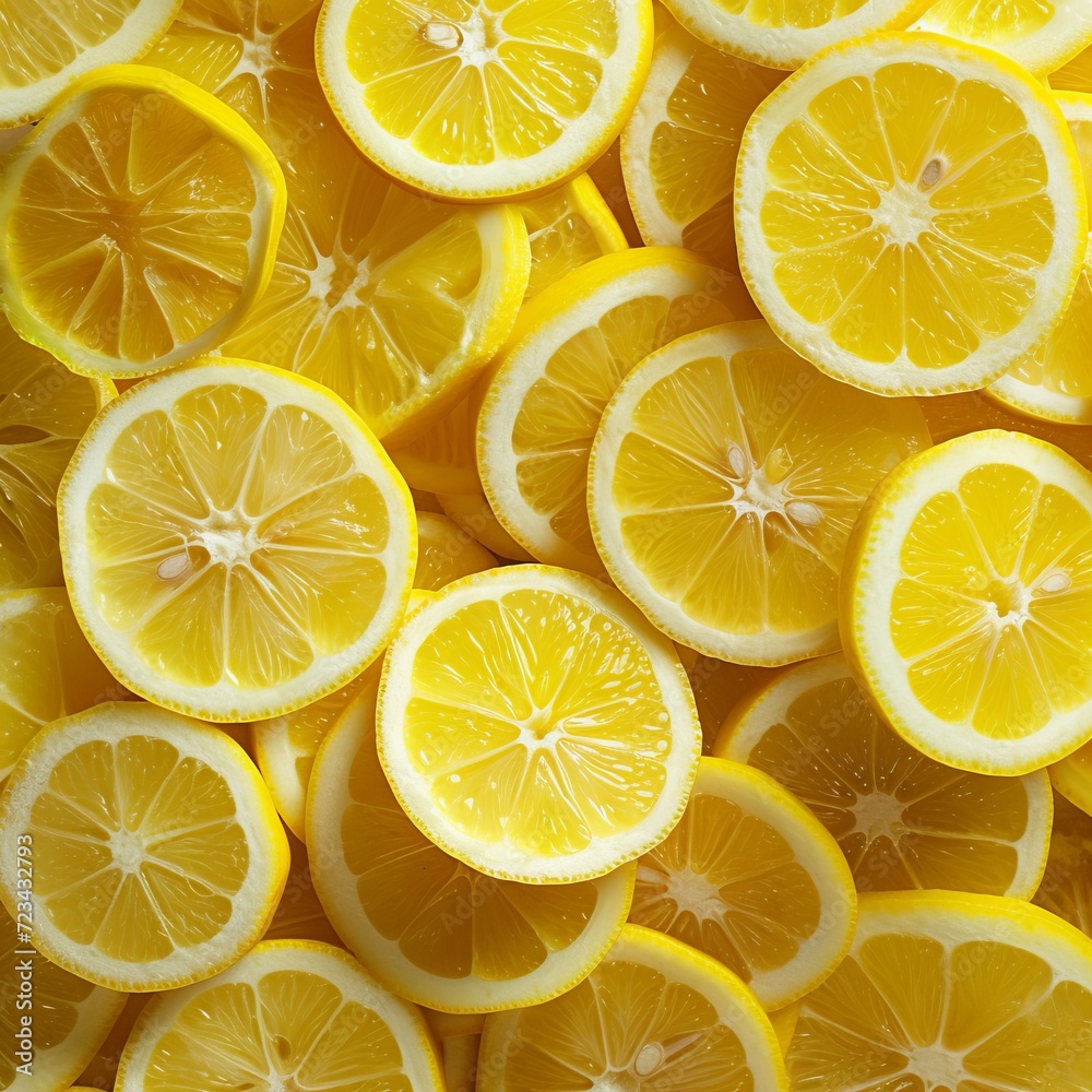 A pile of yellow lemon slices, cut A pile of yellow lemon slices, cut