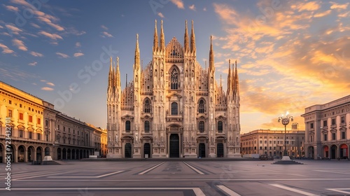Milan Cathedral, Duomo di Milano, Italy, one of the largest churches in the world on sunrise : Generative AI photo