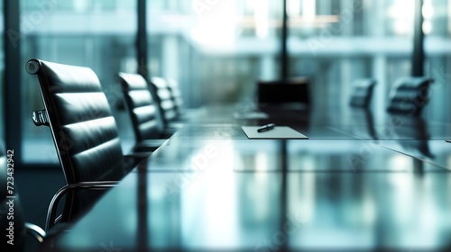 High level meeting of excutive room is decorated with stylish table and chairs around. Conference room is ready for next level of executive meeting. : Generative AI