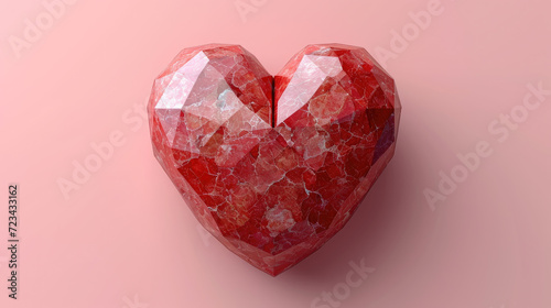 Geometric Faceted Heart on Soft Pink Background Love Concept