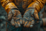 A close-up of weathered hands of a worker, telling a story of hard work and resilience. Concept of the beauty in real, lived experiences. Generative Ai.