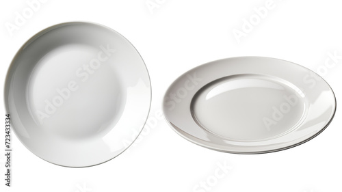 white plate from two different directions isolated on transparent background, PNG file, studio photography