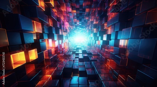 abstract background with colorful squares and triangles, in the style of neon-lit urban, fractal patterns