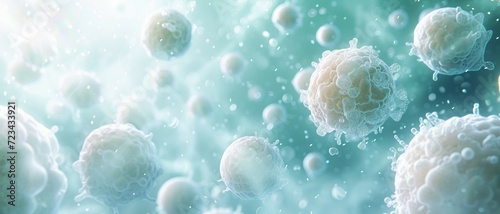 a background depicting white blood cells in action, symbolizing immune defense, with a palette of white, soft blues, and pale greens. clinical look. photo