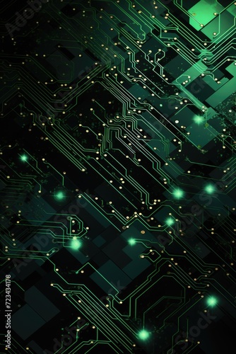 green background with electronic circuits, in the style of dramatic diagonals, layered translucency, pulled, scraped