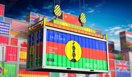 Freight shipping container with national flag of New Caledonia - 3D illustration photo