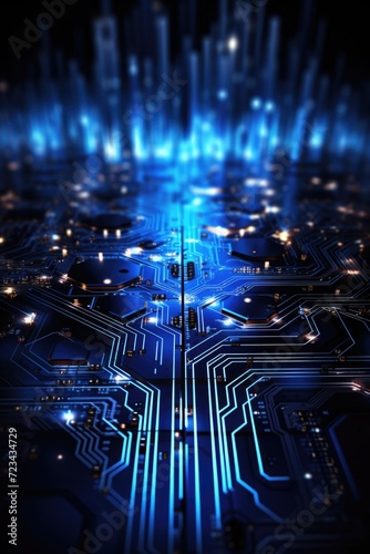 futuristic background of electronic circuits and technology, in the style of light black and indigo