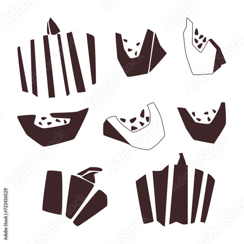 Collection of pumpkin vector illustrations. Black and white stylization. Autumn, harvest, vegetables. Isolated objects on a white background