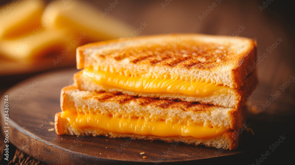 Warm and delicious grilled cheese sandwiches. Toasted cheese, cheese sandwich, toasted sandwiches. Concept for National Grilled Cheese Sandwich Day, April 12. 