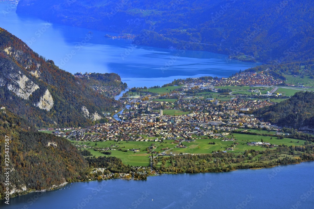  Interlaken in switserland with lake Thunersee and lake Brienzersee