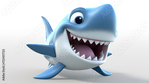 A friendly animated shark with a big smile and bright eyes