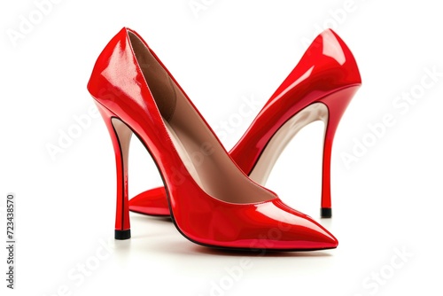 Elegant, shiny red high-heeled shoe, possibly for a formal event or fashion statement.