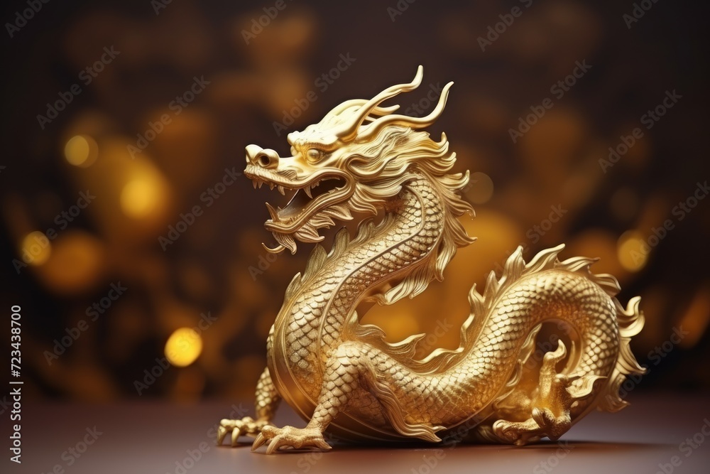 The golden dragon. Chinese horoscope, new year of the dragon 2024. Background for the design with copy space The golden dragon. Chinese horoscope, new year of the dragon 2024. Background for the design with copy space