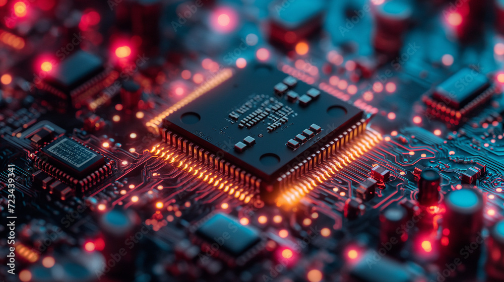 Close Up of a Computer Chip With Microscopic Circuitry Details Close Up of a Computer Chip With Microscopic Circuitry Details