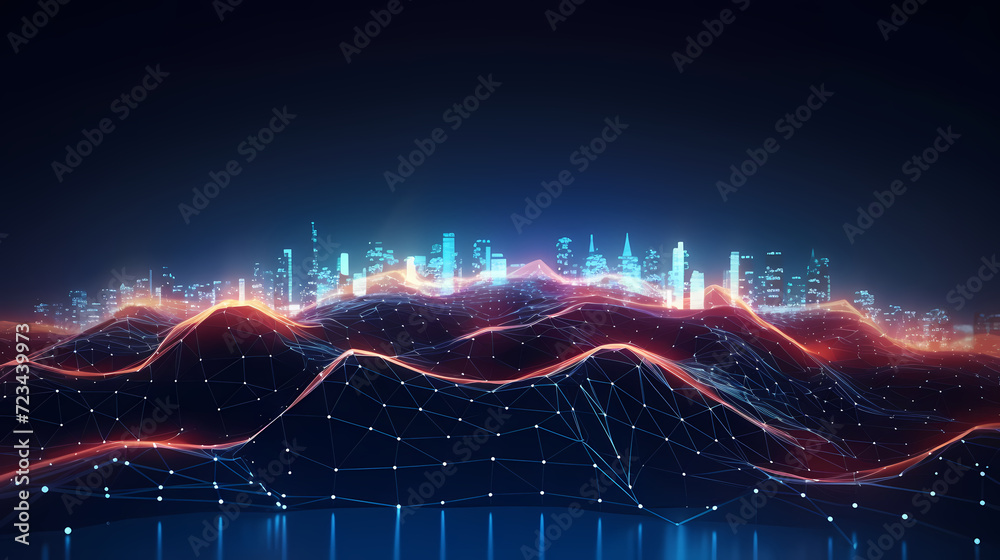 Digital technology blue rhythm wavy lines abstract graphic poster web page ppt background - obrazy, fototapety, plakaty 