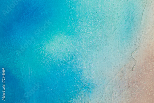 Blank abstract painting background, beach themed, blue and orange gradient, acrylic paint on textured canvas, summer concept.