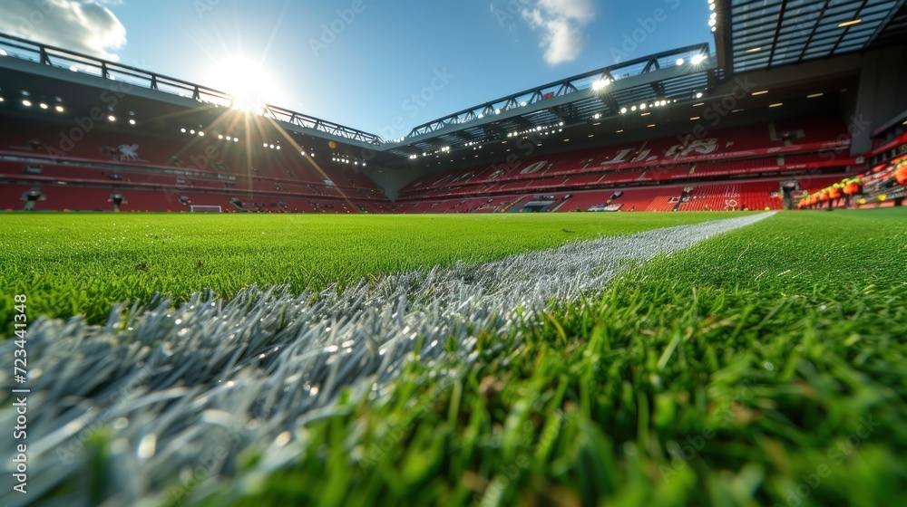 Football pitch at the Euro cup red stadium. Generative AI. Football pitch at the Euro cup red stadium. Generative AI.