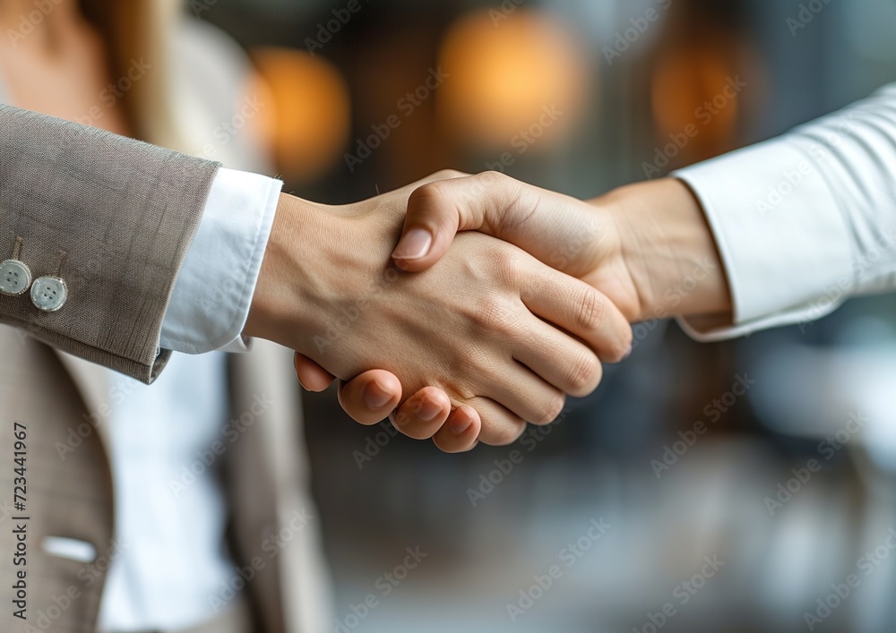 Business handshake between woman and men businessmen Business handshake between woman and men businessmen