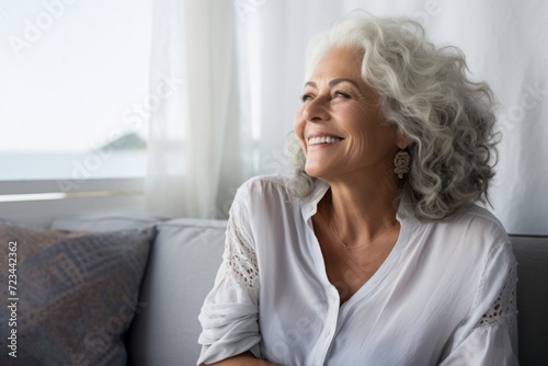 Serene Senior Woman, Relishing a Relaxing Moment, Comfort at Home