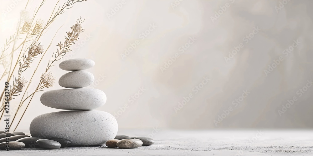 Zen Stones in Balance for Tranquility and Meditation - obrazy, fototapety, plakaty 