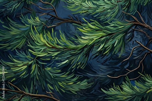 seamless background with coniferous branches pattern, coniferous, fir, 