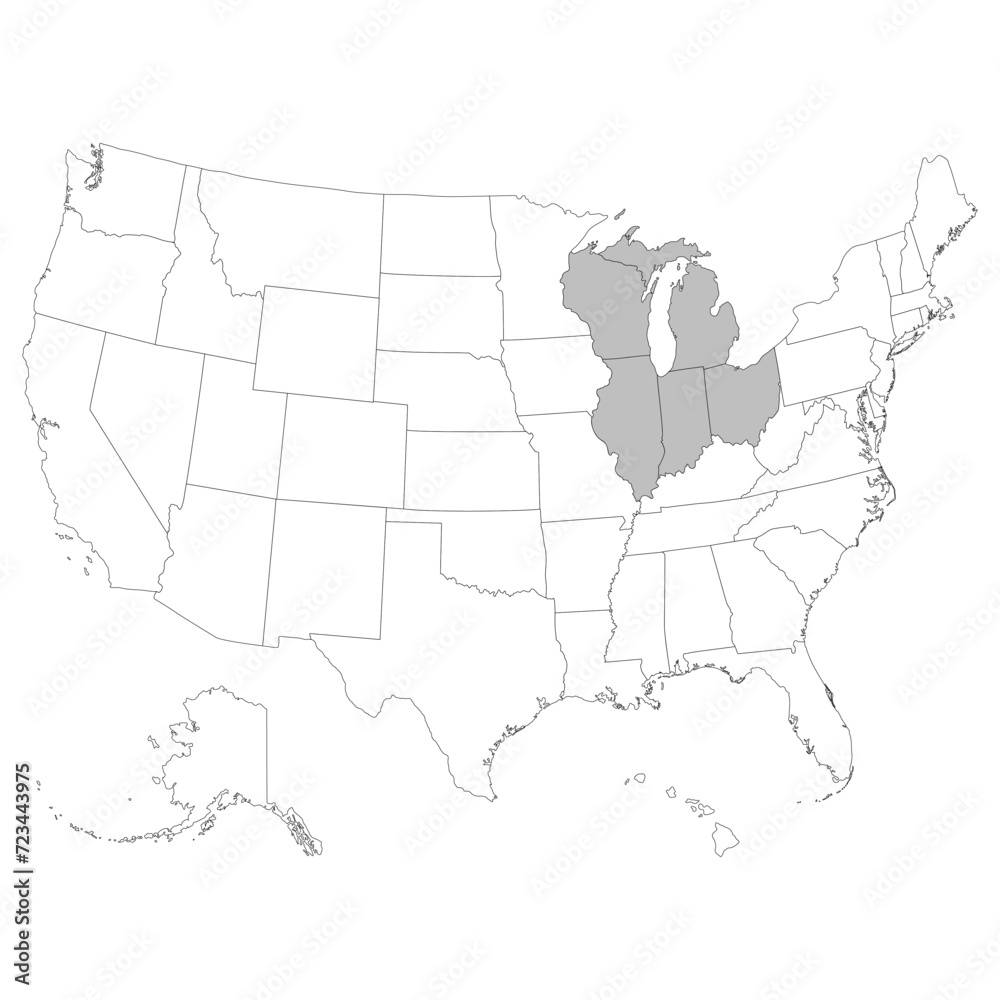 USA states  East North Central regions map.