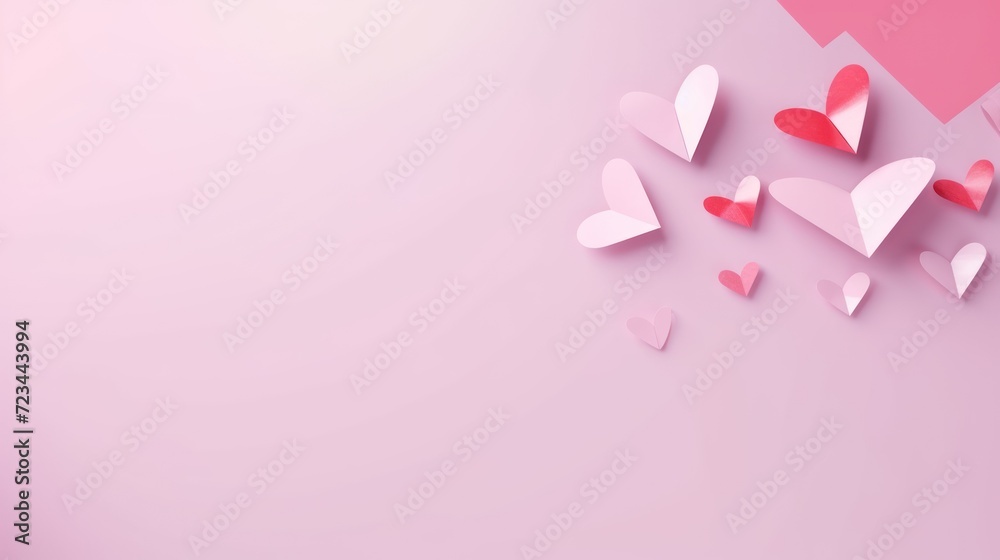 Valentine's day design with geometric heart paper cut concept on pastel pink background