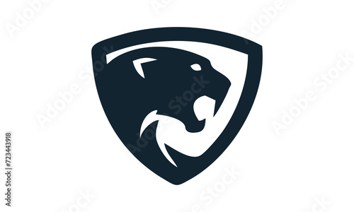 sabertooth in shield logo vector 