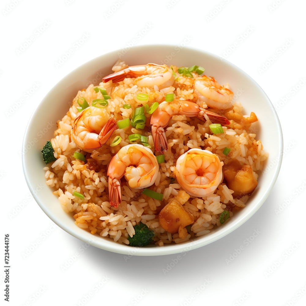 a shrimp fried rice, studio light , isolated on white background