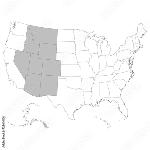 USA states Mountain regions map.