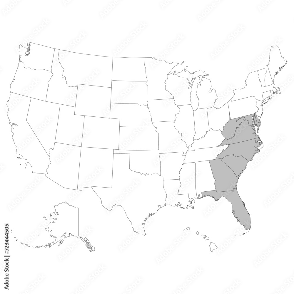 USA states South Pacific regions map.