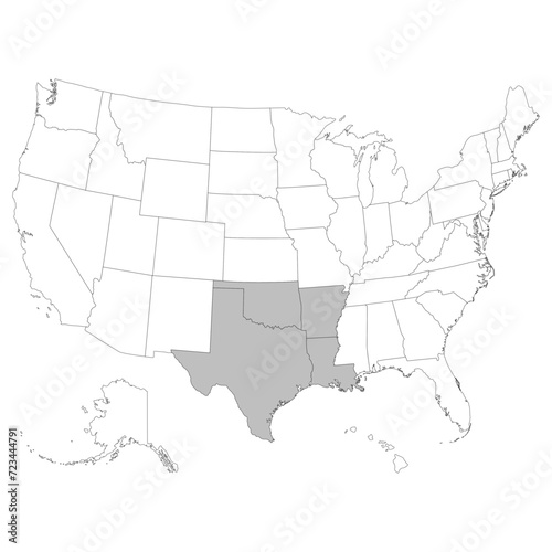 USA states West South Central regions map.