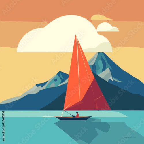 Hang Gliding. In the style of a flat minimalist colors SVG vector