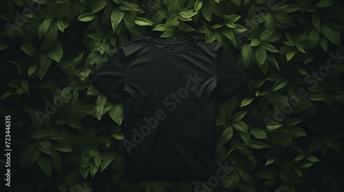 Black T-Shirt Mock on Vegatation created with Generative AI Technology, ai, generative photo
