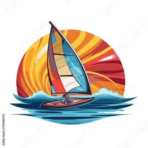 Wind Surfing. In the style of a flat minimalist colors SVG vector
