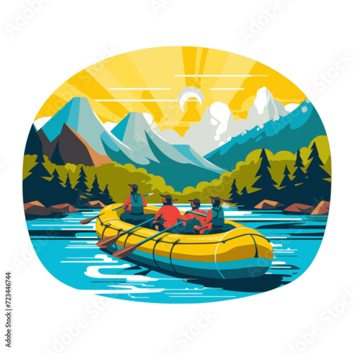 Rafting. In the style of a flat minimalist colors SVG vector