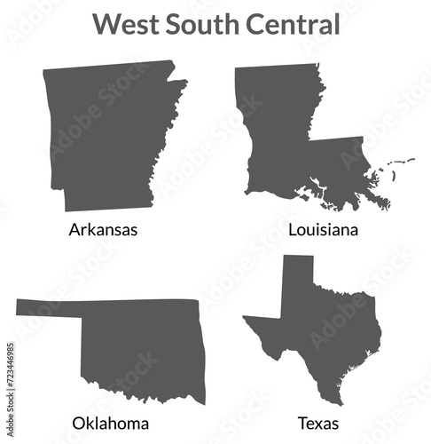 USA states West South Central  regions map. photo
