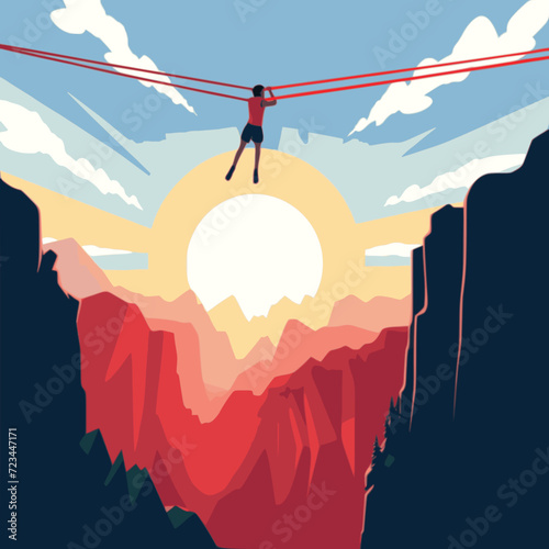 Bungee Jumping. In the style of a flat minimalist colors SVG vector