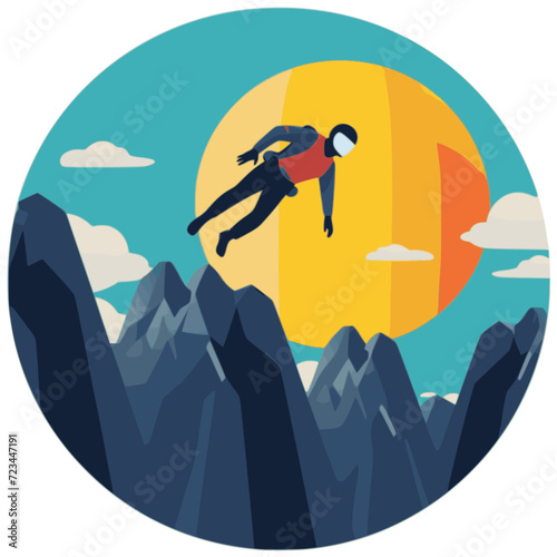 Base Jumping. In the style of a flat minimalist colors SVG vector