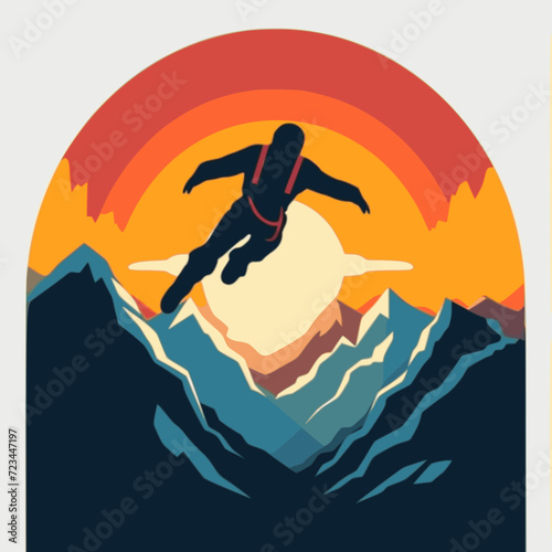 Base Jumping. In the style of a flat minimalist colors SVG vector