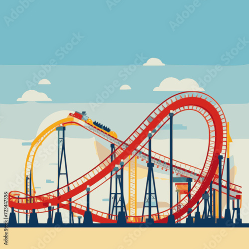 Roller Coaster. In the style of a flat minimalist colors SVG vector