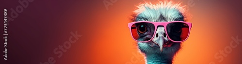 ostrich wearing pink sunglasses