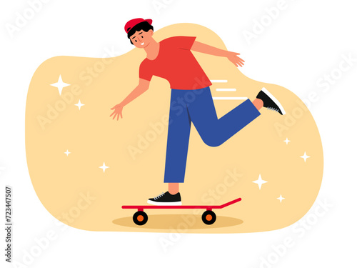 Teenager skateboarding on the park. Games vector illustrations.