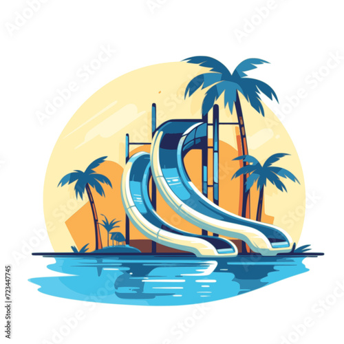 Water Slide. In the style of a flat minimalist colors SVG vector