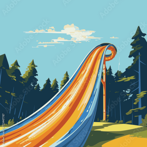 Water Slide. In the style of a flat minimalist colors SVG vector