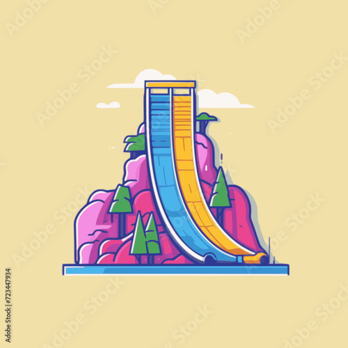 Log Flume. In the style of a flat minimalist colors SVG vector