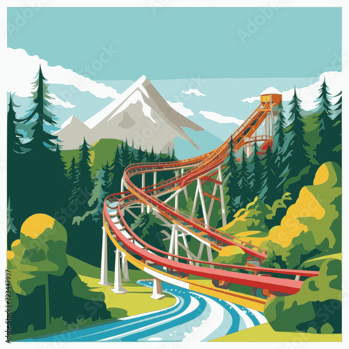 Log Flume. In the style of a flat minimalist colors SVG vector